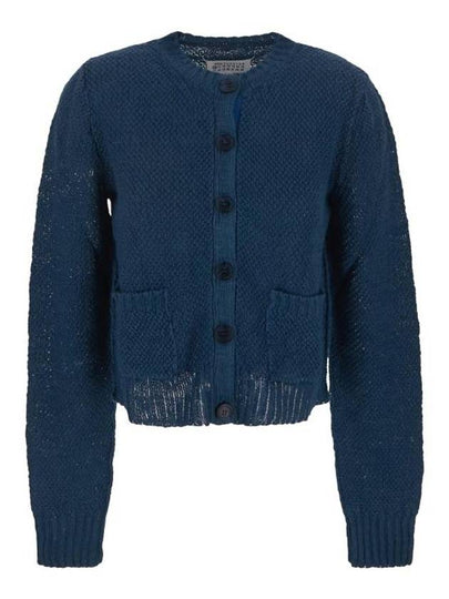 Hemp Basket Weave Knit Cardigan Blue - MAISON MARGIELA - BALAAN 2