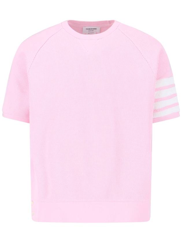 Waffle 4 Bar Armband Short Sleeve T-Shirt Pink - THOM BROWNE - BALAAN 2