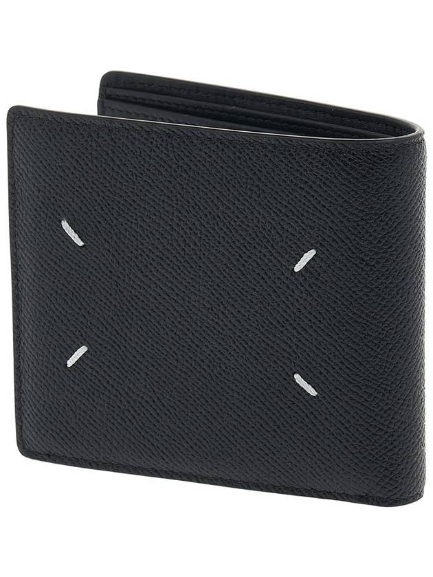 Stitched Bifold Leather Half Wallet Black - MAISON MARGIELA - BALAAN 3