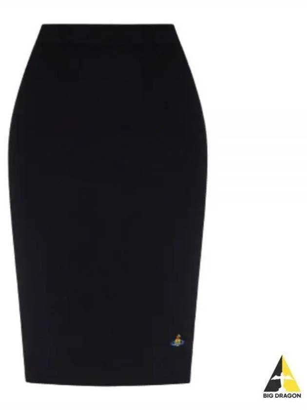 Women's Embroidered Logo Wool Pencil Skirt Black - VIVIENNE WESTWOOD - BALAAN 2