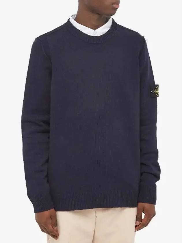 Wappen Patch Crew Neck Wool Knit Top Navy - STONE ISLAND - BALAAN 3