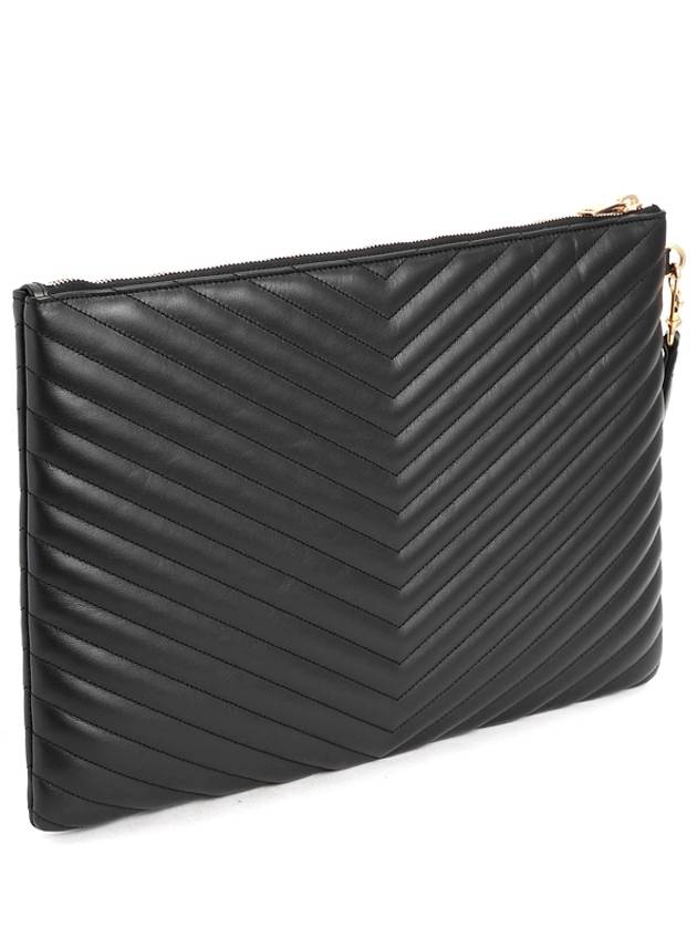 Gold Monogram Document Holder In Matelasse Leather Black - SAINT LAURENT - BALAAN 4