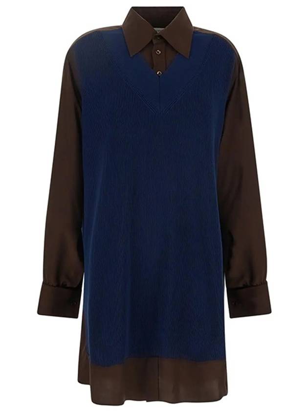 Women's Oversized Knit Shirt Navy Brown - MAISON MARGIELA - BALAAN.