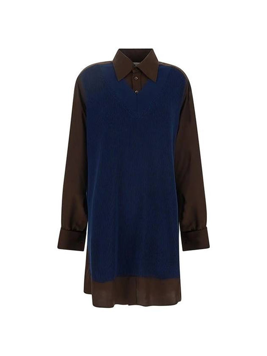 Women's Oversized Knit Shirt Navy Brown - MAISON MARGIELA - BALAAN.