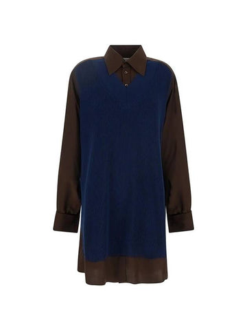 Women's Oversized Knit Shirt Midi Dress Navy Brown - MAISON MARGIELA - BALAAN 1