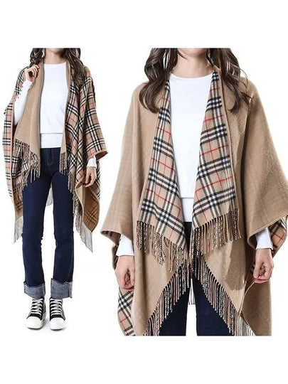 WoMen's Check Reversible Wool Cape Beige - BURBERRY - BALAAN 2