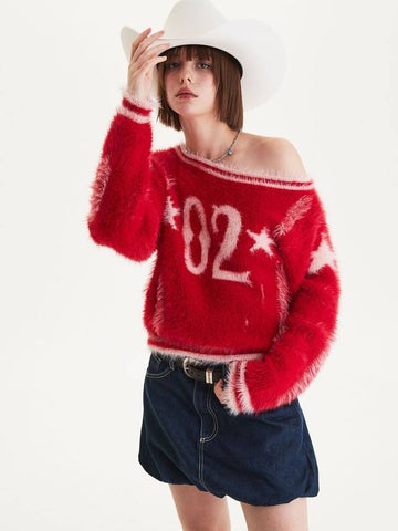 Asymmetric Neck Short Sweater Red - MSKN2ND - BALAAN 1