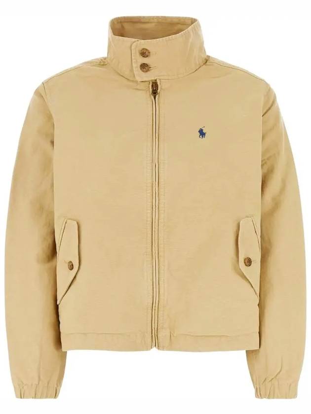 Logo High Neck Cotton Canvas Zip-up Jacket Khaki - POLO RALPH LAUREN - BALAAN 3