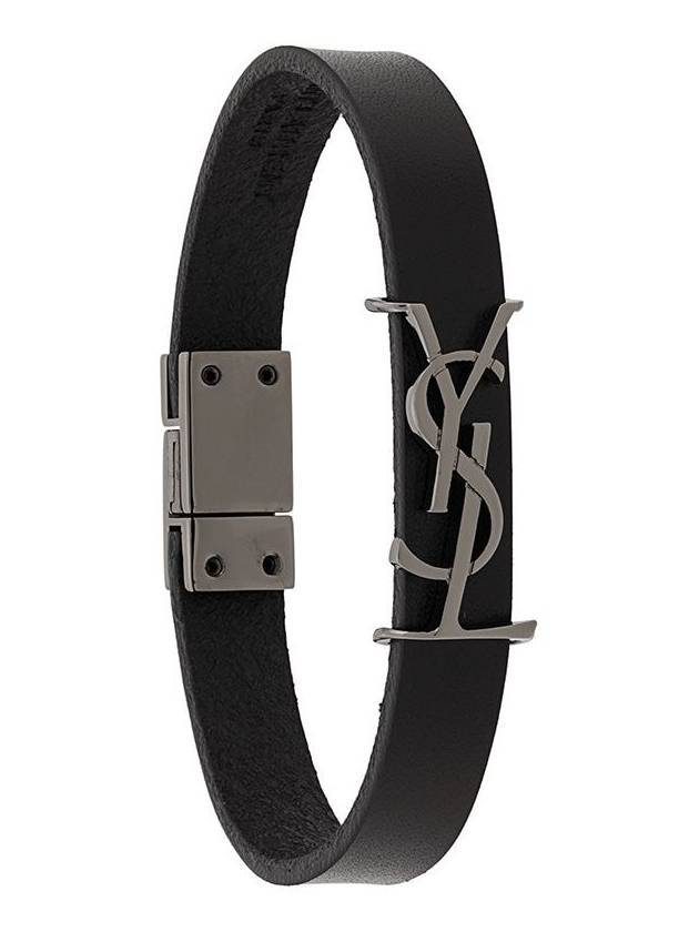 Monogram Opyum Leather Bracelet Black - SAINT LAURENT - BALAAN 1