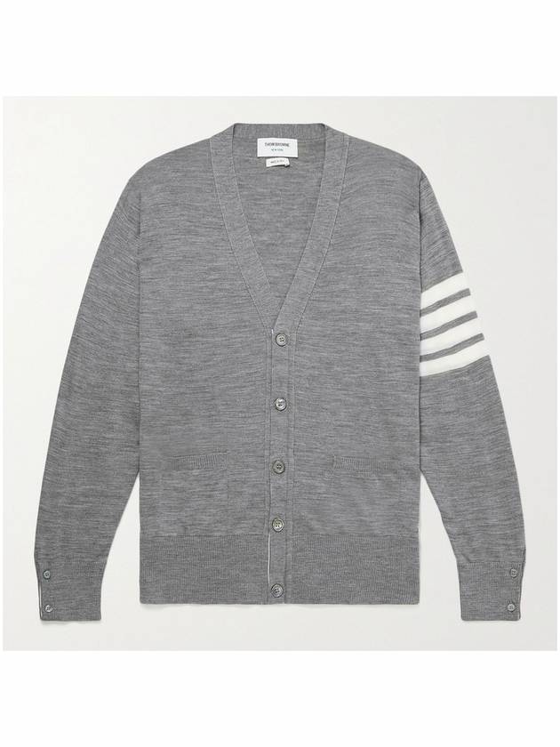 Men's Sustainable Classic Diagonal Wool Cardigan Pale Grey - THOM BROWNE - BALAAN 2