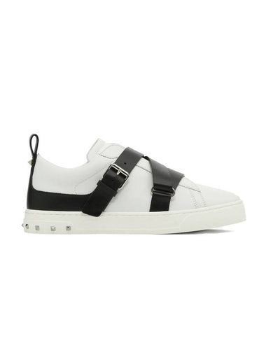 Women's Belted V-Punk Low Top Sneakers Black White - VALENTINO - BALAAN 1