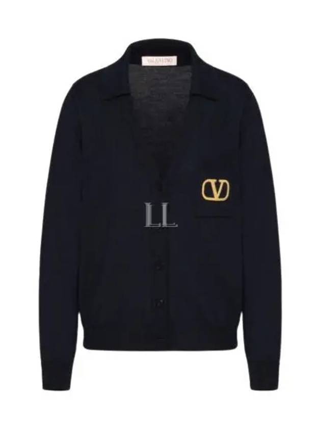 V Logo Wool Cardigan Navy - VALENTINO - BALAAN 2