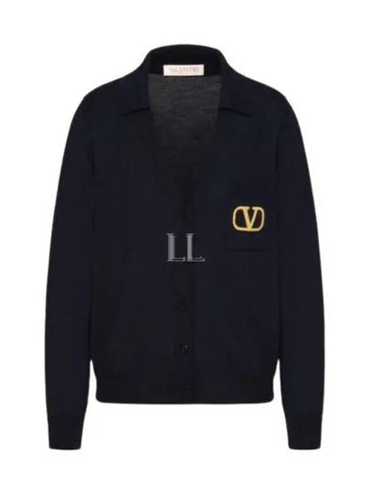 V Logo Wool Cardigan Navy - VALENTINO - BALAAN 2