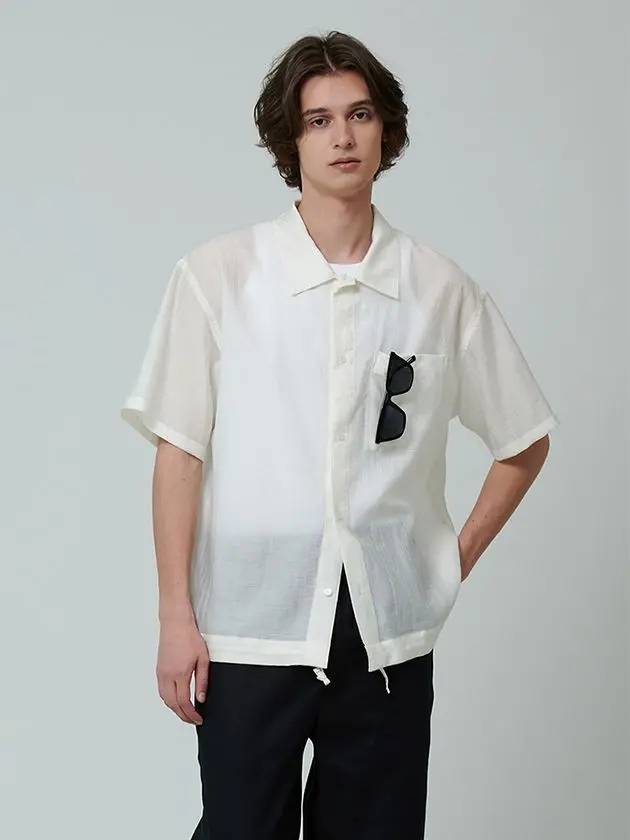 MEN One Pocket String Cotton Shirt Ivory - PINBLACK - BALAAN 3