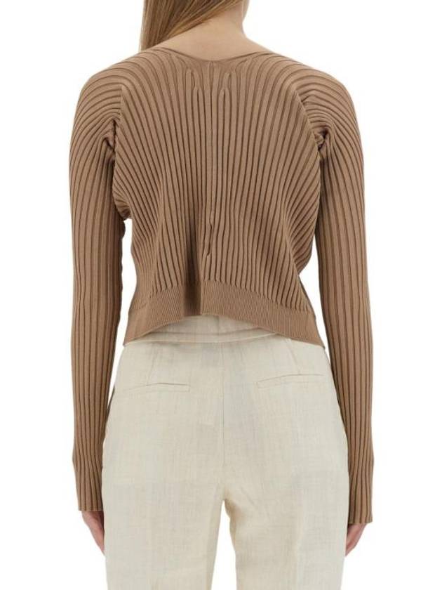 La Maille Pralu Longue Micro Charm Logo Cardigan Light Brown - JACQUEMUS - BALAAN 4