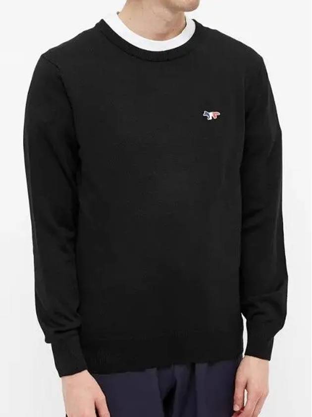 Tricolor Fox Patch Classic Round Neck Knit Top Black - MAISON KITSUNE - BALAAN 3