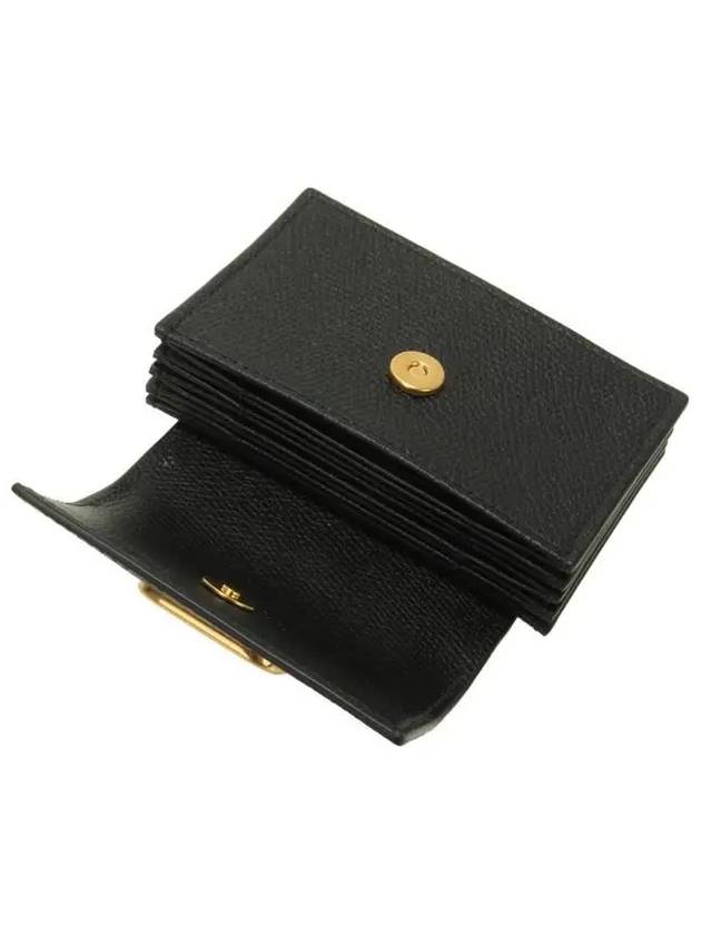 V Logo Flapover Card Wallet Black - VALENTINO - BALAAN 5