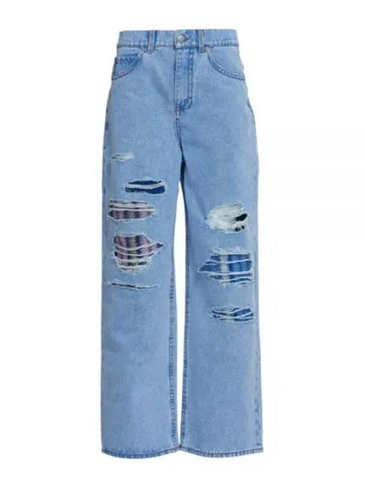 Mohair Patch Wide Jeans Blue - MARNI - BALAAN 2