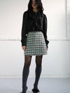 Gingham Tweed A-Line Skirt Blue - SORRY TOO MUCH LOVE - BALAAN 2