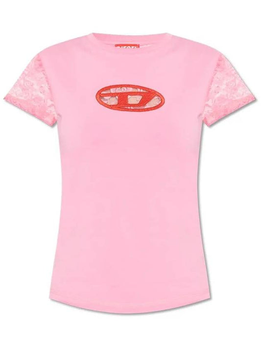 T Sli Oval Back Lace Logo Short Sleeve T-Shirt Pink - DIESEL - BALAAN 2