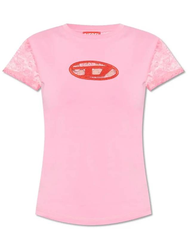 T Sli Oval Back Lace Logo Short Sleeve T-Shirt Pink - DIESEL - BALAAN 2