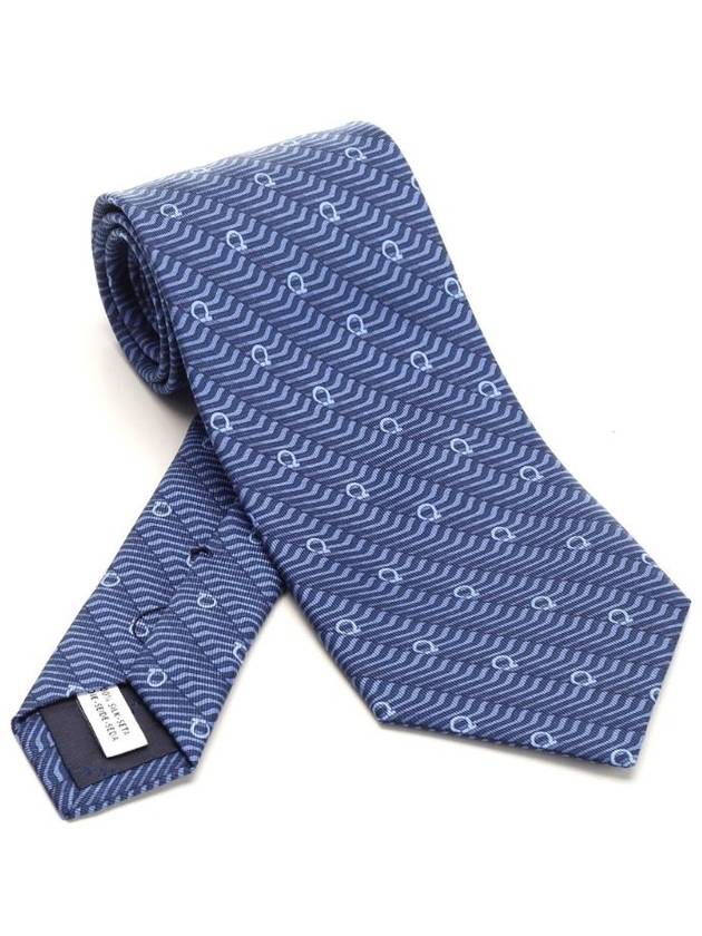 Gancini Print Silk Neck Tie Blue - SALVATORE FERRAGAMO - BALAAN 1