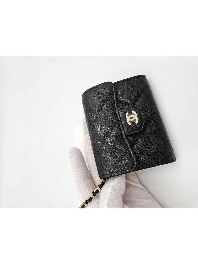 Classic Chain Card Wallet Caviar Mini Bag Black Gold AP0238 - CHANEL - BALAAN 4