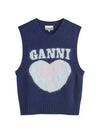 Logo Heart Gilet Vest Navy - GANNI - BALAAN 2