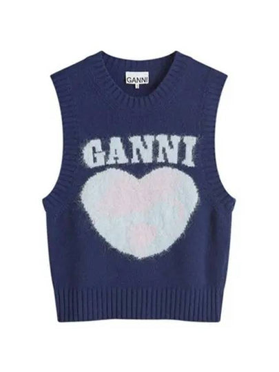 Logo Heart Gilet Vest Navy - GANNI - BALAAN 2