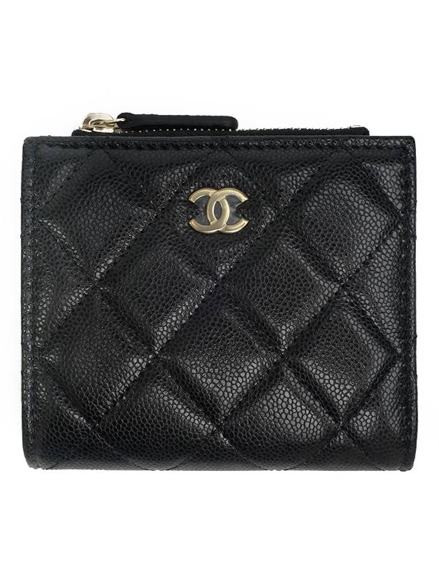 Classic Gold Logo Zipper Half Wallet Black - CHANEL - BALAAN 1