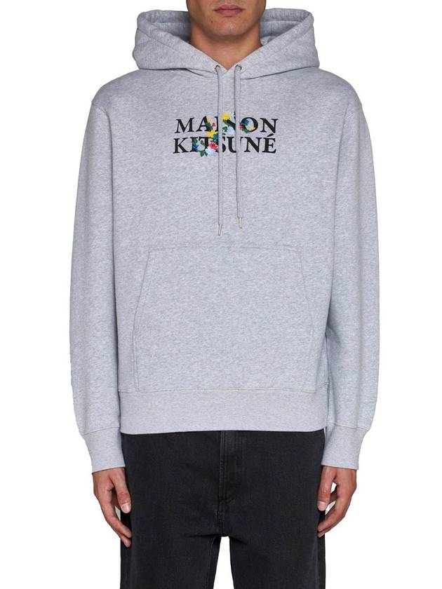 Flowers Comfort Logo Print Hoodie Light Grey Melange - MAISON KITSUNE - BALAAN 3