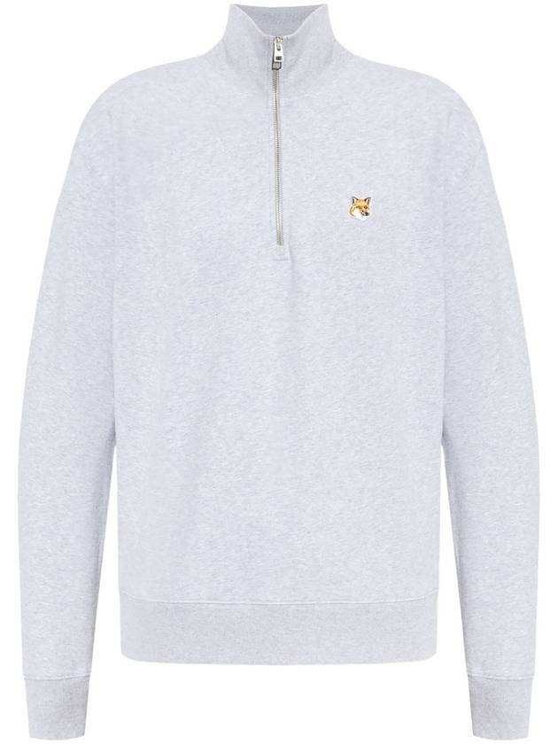 Fox Head Patch Half Zipper Sweatshirt Light Grey Melange - MAISON KITSUNE - BALAAN 2