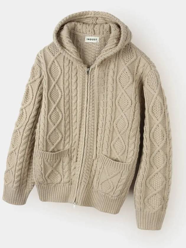 Two way cable hood zip up knit beige - INDUST - BALAAN 8