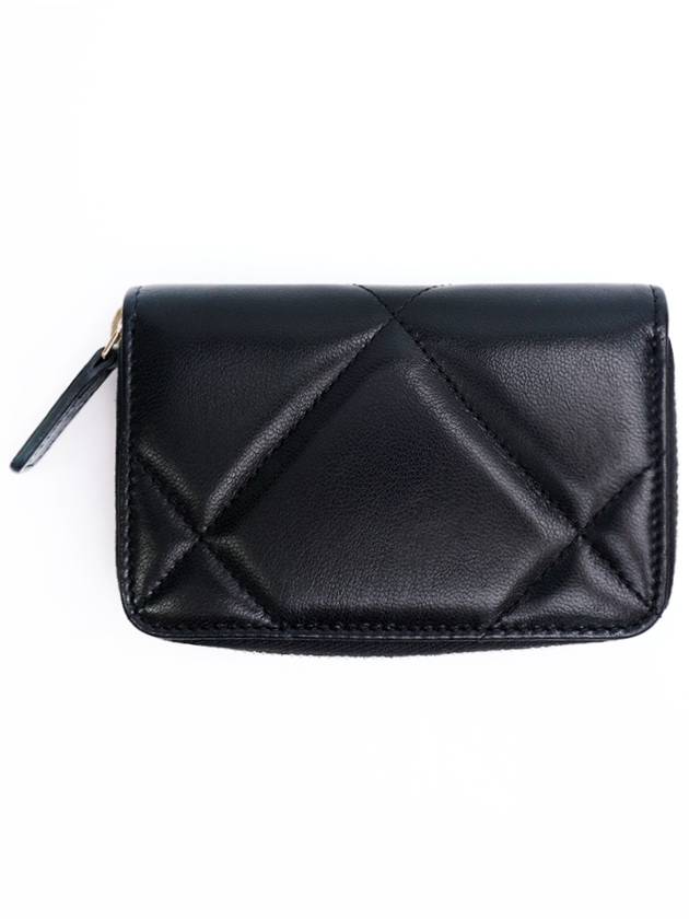 Nineteen Gold CC Logo Zipper Card Wallet Black - CHANEL - BALAAN.