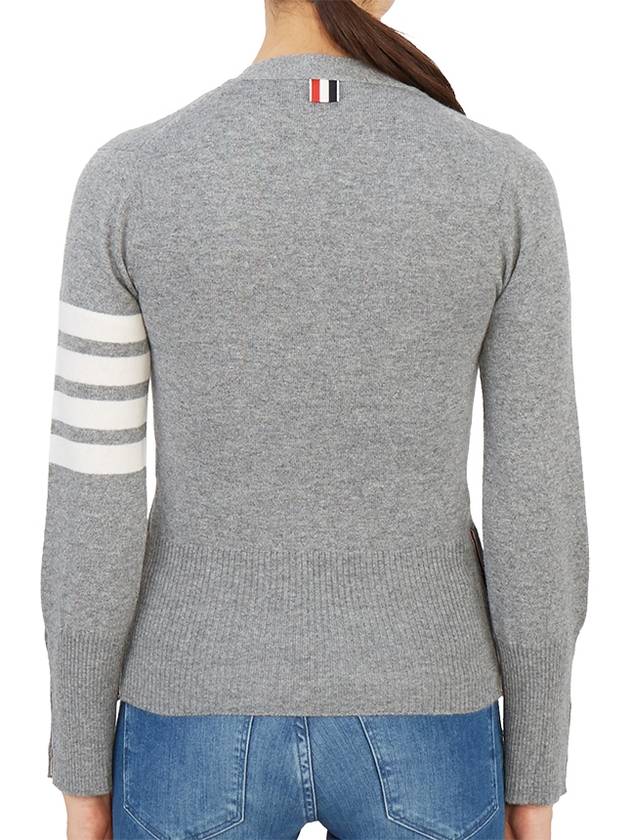 4-Bar V-Neck Cashmere Cardigan Light Grey - THOM BROWNE - BALAAN 6