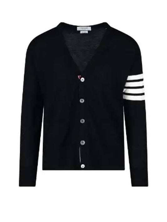 Men's Sustainable Classic Diagonal Wool Cardigan Navy - THOM BROWNE - BALAAN 2