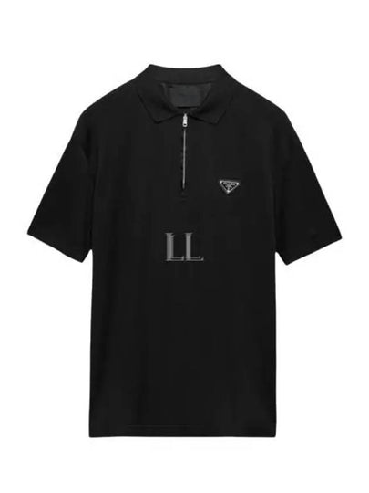 Pique Re-Nylon Details Polo Shirt Black - PRADA - BALAAN 2