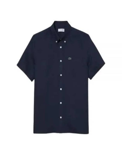 Men's Logo Patch Cotton Short Sleeve Shirt Navy - LACOSTE - BALAAN 2