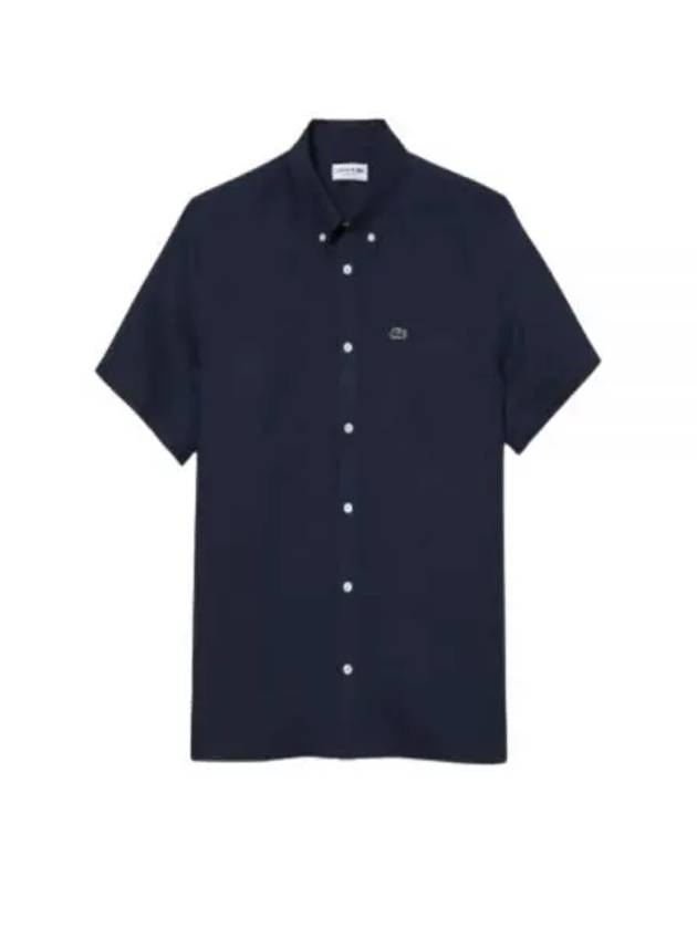 Men's Logo Patch Cotton Short Sleeve Shirt Navy - LACOSTE - BALAAN 2