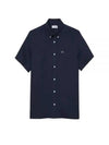 Men's Logo Patch Cotton Short Sleeve Shirt Navy - LACOSTE - BALAAN 2