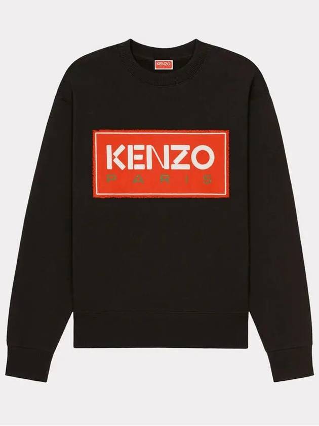 Paris Logo Patch Print Round Neck Cotton Sweatshirt Black - KENZO - BALAAN 4