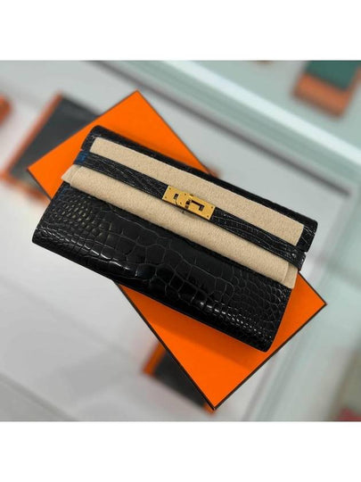 Kelly Crocodile Long Wallet Black Gold Glossy USED - HERMES - BALAAN 2