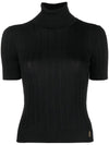 Rib Silk Monogram Short Sleeve Turtleneck Black - SAINT LAURENT - BALAAN 1