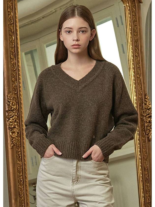 Women's Woods V-neck Knit Brown P00000DR - MICANE - BALAAN 2