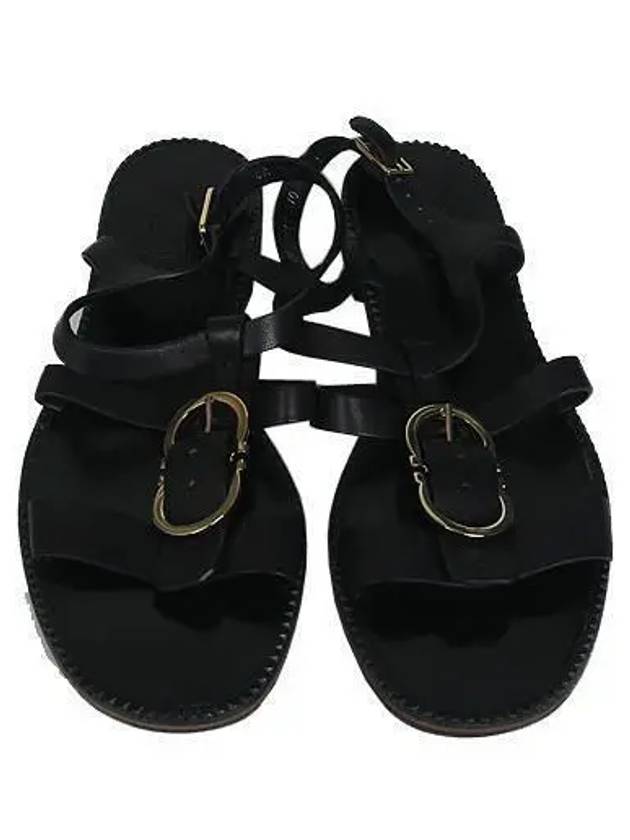 Ferragamo Gold Gancini Logo Black Leather Women s Sandals 250 - SALVATORE FERRAGAMO - BALAAN 1