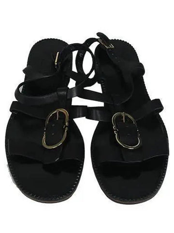 Ferragamo Gold Gancini Logo Black Leather Women s Sandals 250 - SALVATORE FERRAGAMO - BALAAN 1