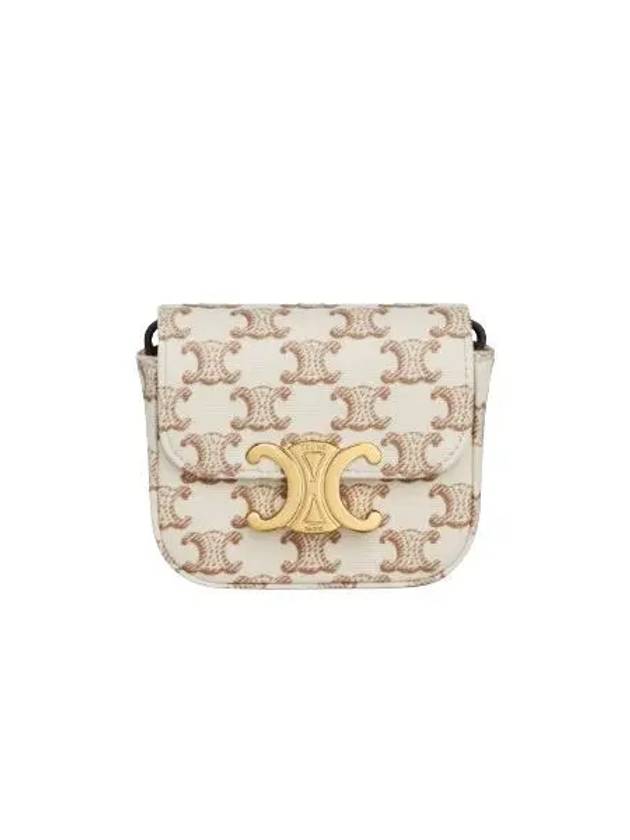 Mini Claude Textile Triomphe Print Calfskin Cross Bag White - CELINE - BALAAN 2