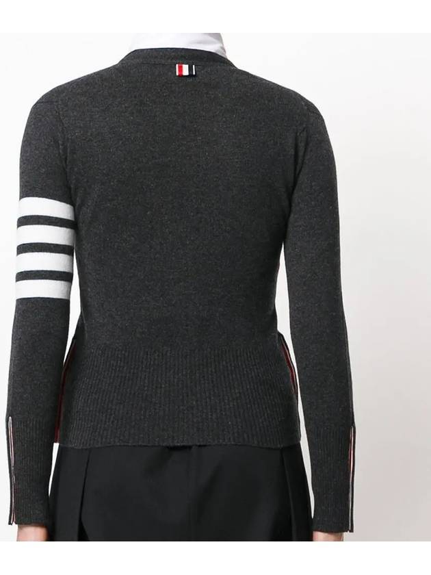 4-Bar V-Neck Cashmere Cardigan Dark Grey - THOM BROWNE - BALAAN 4