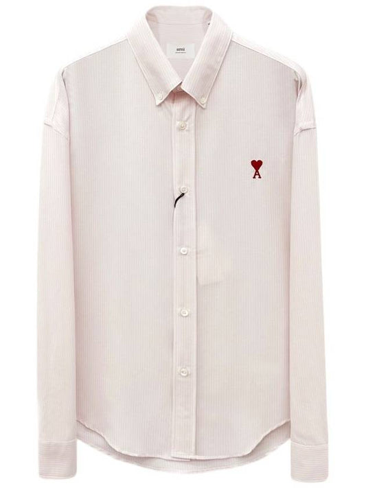 Heart Logo Stripe Oversized Fit Long Sleeve Shirt Light Pink - AMI - BALAAN 2