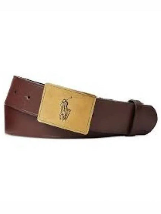 Pony Plaque Leather Belt Brown 1236735 - POLO RALPH LAUREN - BALAAN 1